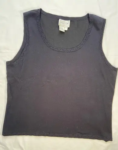 Oscar de la Renta Black Silk Knit tank top with bead detail, size Large