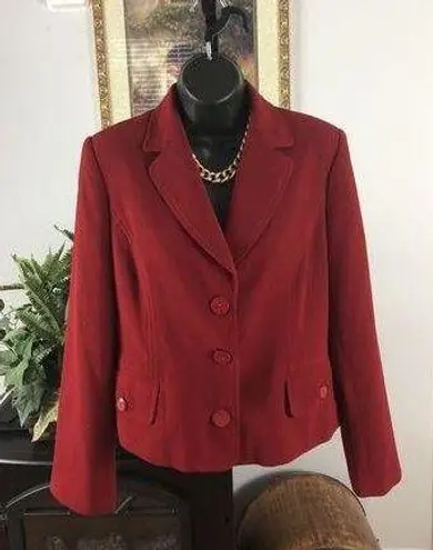 Harve Bernard Womens Collar Lapel Long Sleeve Three Button Jacket Red Size 8