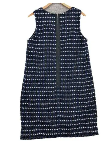 Ann Taylor Dress Womens 4 Blue Boucle Knit Mini Shift Fringe Glitter Sleeveless