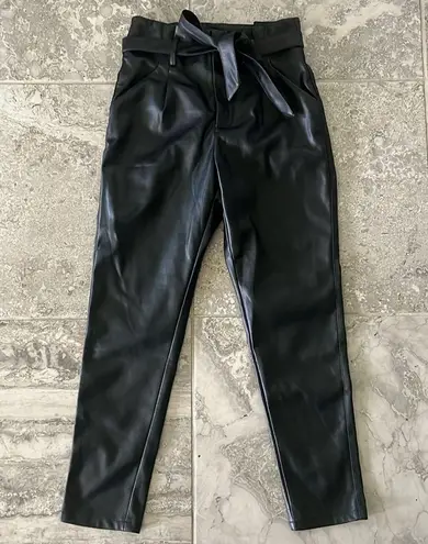 Lucy Paris Faux Leather Pleated Paperbag Waist Pants in Black, NWT, Size XS