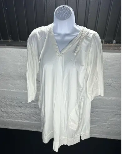 LL Bean womens White hooded long tunic beach cover