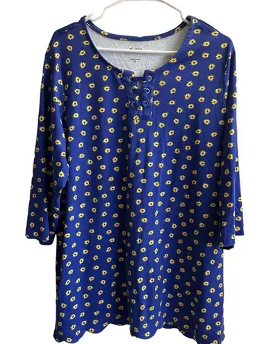 Blair Blue and Yellow Sunflower Knit Top Size 2XL