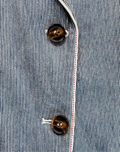 The Korner Paris Blue Pinstripe Weave Tailored Piped Blazer Jacket Red Stitching Size L