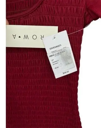 Row A Deep Red Smocked Square Neck LongSleeve Bodycon MiniDress