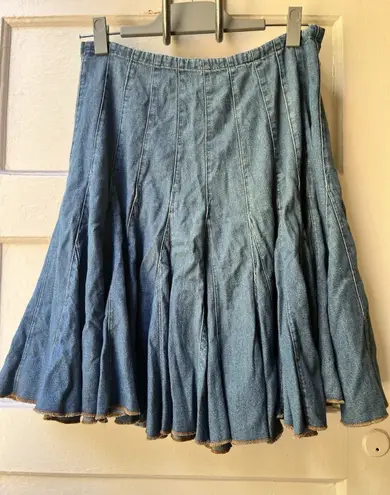 Vtg Y2K Fluted Denim Aline Skirt Med Coachella Rodeo Cowgirl Western Boho indie Blue
