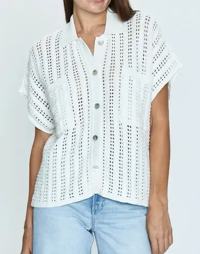 Pistola Lola Open-Knit Button-Front Crochet Cardigan Sweater Ecru Cream L