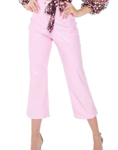 For Love & Lemons BILLIE VINYL PANTS Pastel Pink Cropped Girly Coquette Sz Lrg Size L