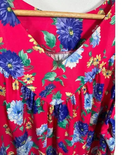 Vintage Plus Size Womens Top MuuMuu Shirt Peasant Hawaiian Pink Floral Boho