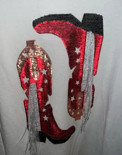 BLUE B. Collection Sequined Cowboy Boots with Tassels NWT Size Small White thumbnail 3