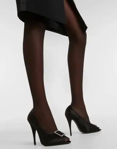 Saint Laurent Authentic Black Frankly 115 Satin Peep Pump Sandals Size 38.5 NIB