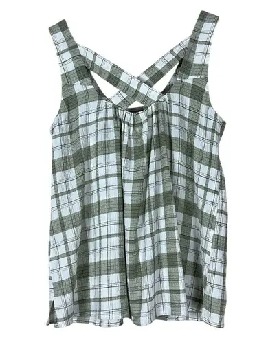 Caslon Plaid Cross Back Woven Tank In Ivory Green Dahli Plaid