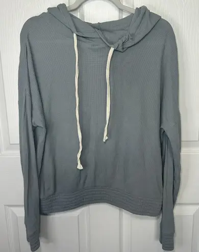 Pact Women's Waffle Knit Hoodie Long Sleeve Organic Cotton Blue Gray Large Blue