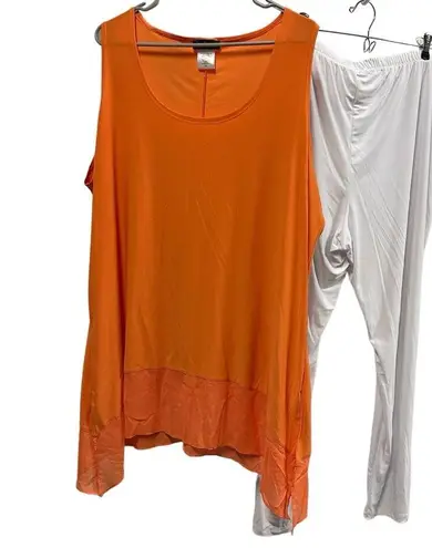 Slinky Brand Set  2 Piece Orange Flowy Cami Tank White Pants Comfort Womens 2X