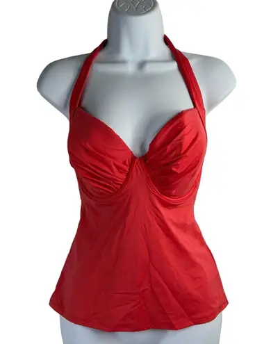 Tommy Bahama  36D Tankini Top Sunkissed Solids Pearl Underwire Halter Melon Berry