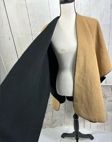 Reversible Fleece Open Front Poncho Kimono Coverup Camel Black Tan Size undefined