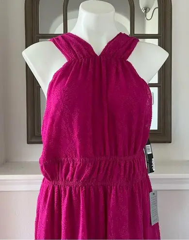 Maggy London Halter Neck Dress Clip Dot Maxi Fuchsia Red Size 12 New w/Tag