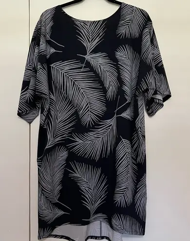 Lucy Palm Leaf Print Black Tunic Dress