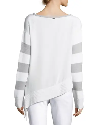 St. John Striped Link Textured Asymmetrical Sweater