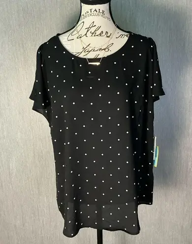 CeCe Black and White Polka Dot Short Sleeve Top Size XL