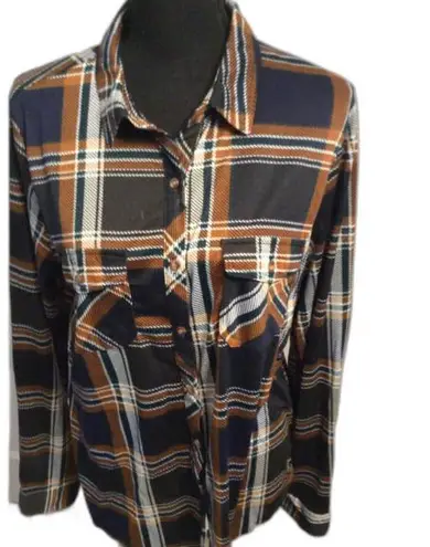 Daytrip  XL Womens Plaid Shirt Long Sleeves Button Front Awesome Back