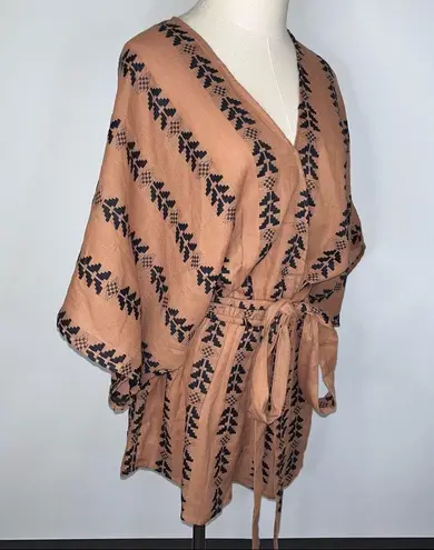 Elan Brown Black V Neck Short Romper Small Boho Arrow Tribal Design NWT