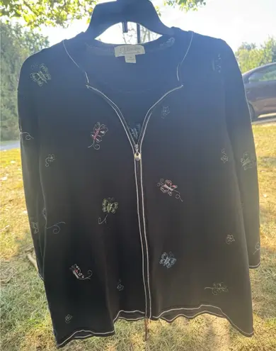 VNTG CJ Banks Women's Embroidered Tank And Cardigans Set. Size 1X In Black