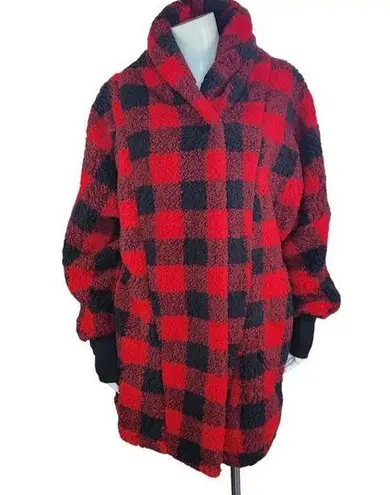 BumbleBella By Jill Martin Sherpa Shawl Collar Button Lounger Buffalo Plaid XS/S