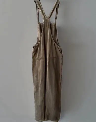 Miou Muse Linen/Cotton Khaki Green Cropped Wide Leg Jumpsuit Overalls, Small