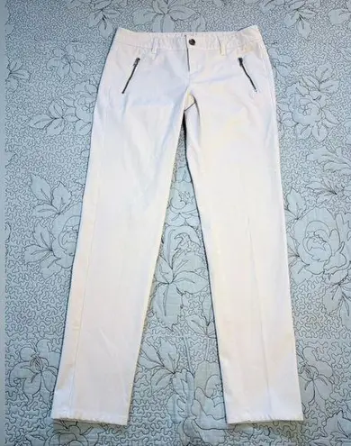 Ecru Stretch Mid Rise Slim Straight Zip Pocket Winter White Pants Women’s 2💚
