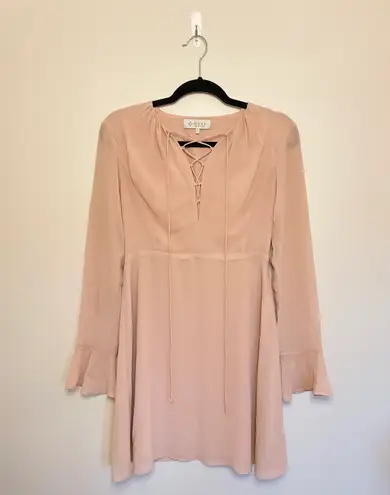 WAYF Lace Up Neckline Dress, Light Pink, Size S, EUC