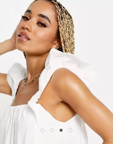 Missguided White Frill Ruffle Sleeve Smock Parachute Mini Dress Size 14 XL