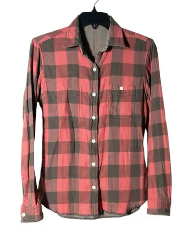 Faherty Flannel Shirt Womens Small Button Up Reversible Distressed Plaid #G5-6 - Image 1