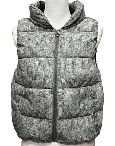 Calvin Klein Water Repellent Puffy Gray Vest Size S/M Faux Knit Design Zip Hood Silver