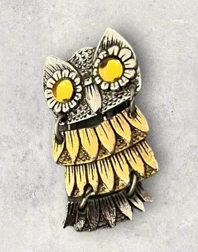 Park Lane Vintage Signed Owl Silver Gold Tone Clip On Dangle Earrings