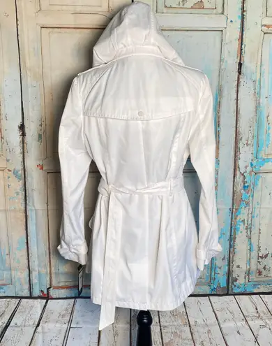 Black Rivet White Nylon Double Breasted Belted Trench Coat L