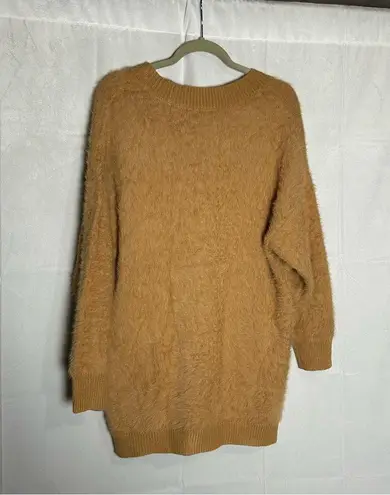 Tahari Camel Fuzzy Long Sleeve Oversized V Neck Button Front Cardigan Sweater - Image 2