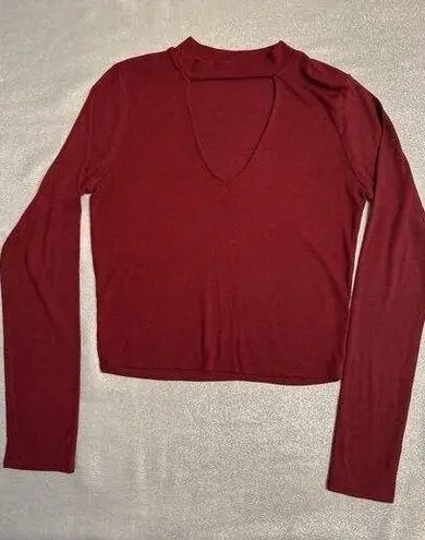 Heart Hips Cropped Top Shirt Choker Burgundy Maroon Red Keyhole Women's Large