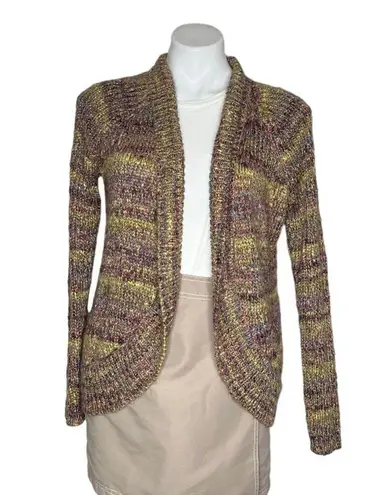 Chico's  Space Dye Keller Cardigan Open Rounded Front Multi Color Metallic Thread