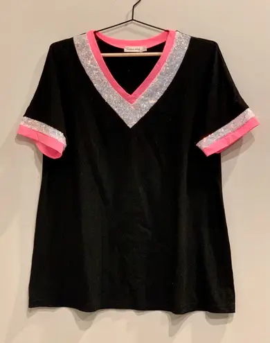 Southern Stitch Black, Pink And Sequin Tee