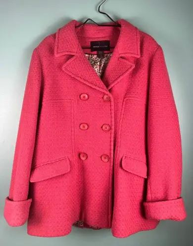 Moda International Wool Blend Double Breasted Peacoat Pink Textured Jacket Flora Size XL