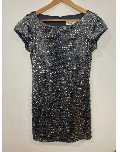 Eliza J Sequin Mini Velvet Sheath Dress Gray 8 Petite Prom Party Cocktail Disco