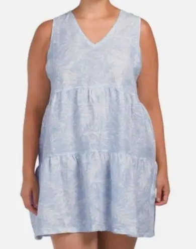 Tahari Linen Floral Mini Dress in Light Blue