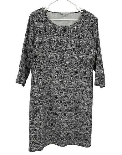 Garnet Hill Silk Dress Black Medallion Print Shift Long Sleeve Lined Size 12