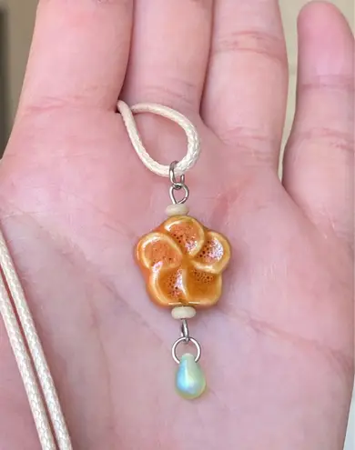 Handmade orange flower ceramic flower boho fairy cottage necklace🌼🧡