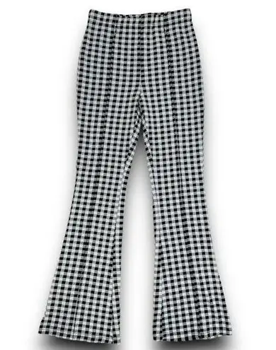 Mittoshop Womens Gingham Check Stretch Flare Pants High Waist Black White Small