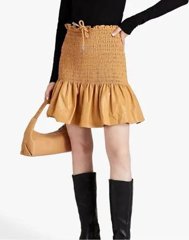 ALC Frank ALC Tan Smocked Faux Leather Ruffled Mini Skirt