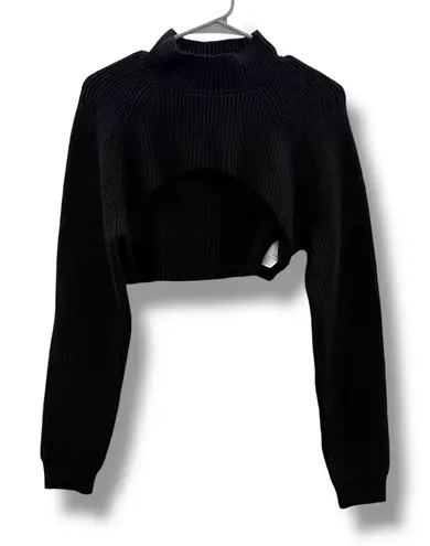 Anthropologie Black Knit Long Sleeve Super Cropped Sweater Shrug Sz M