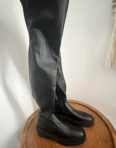 ZARA Black faux leather  Above The Knee Boots