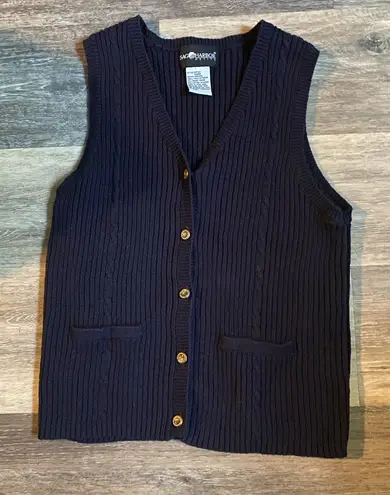 Vintage ‘90s Sag Harbor Ribbed V Neck Gold Button Navy Blue Knit Sweater Vest M Size M