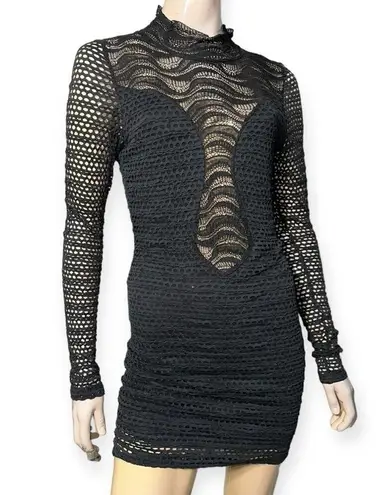 Nightcap Women’s Size 2 M Black Crochet Lace Cut Out Long Sleeve Mini Dress